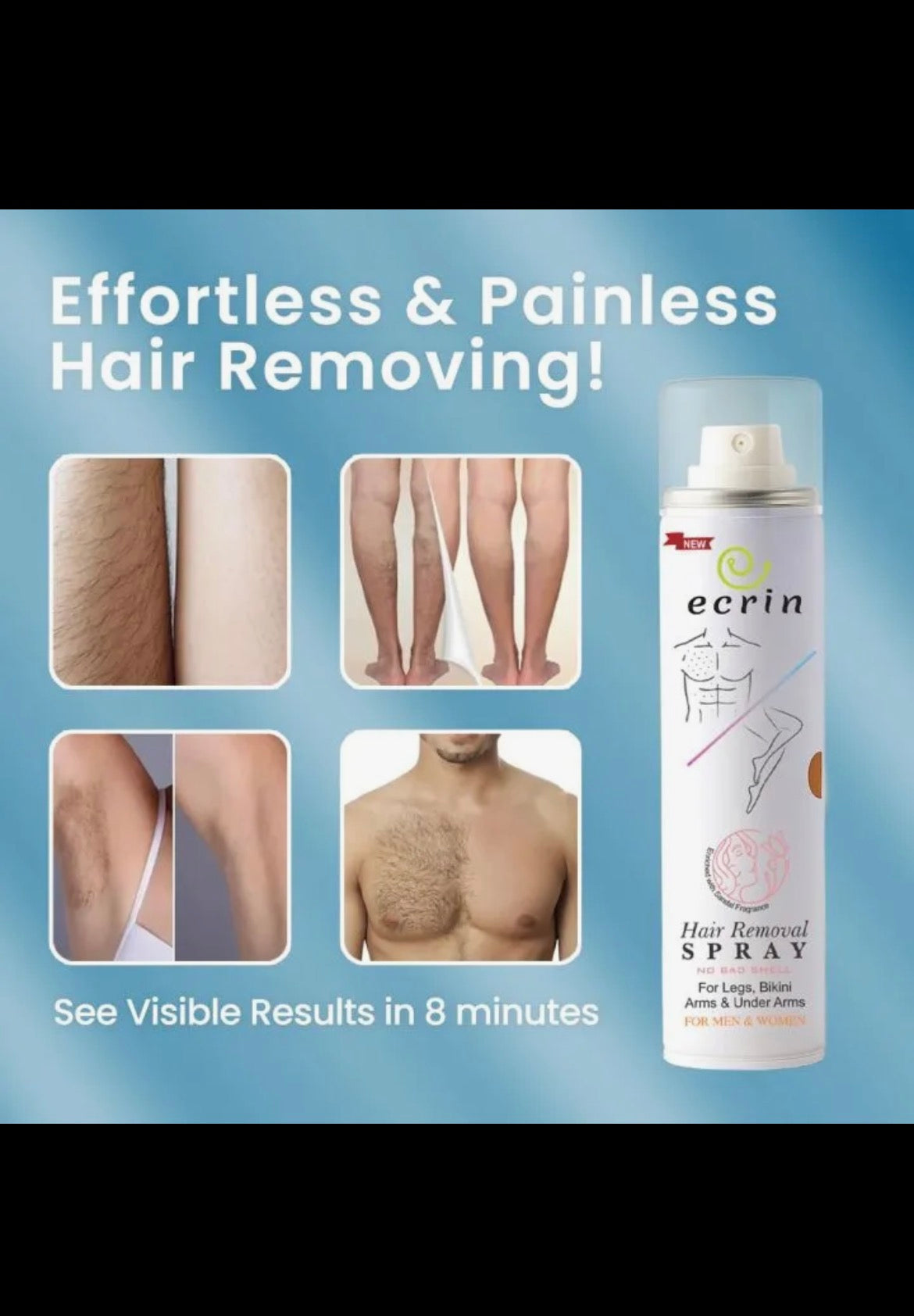 Hair Removal Spray for Men & Women – Instant & Painless Hair Remover for Smooth Skin